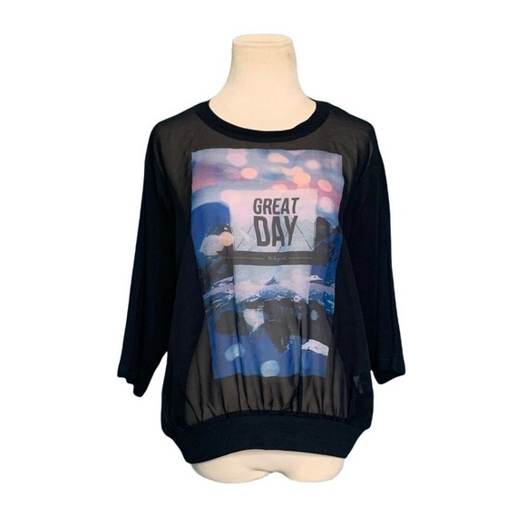 Don’t Look Back semi sheer black front print T Shirt size XL - Picture 1 of 7